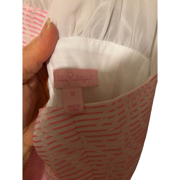 Lilly Pulitzer Kailey Pink & White Iridescent Chiffon Halter Dress Size 12 fun - Picture 14 of 14